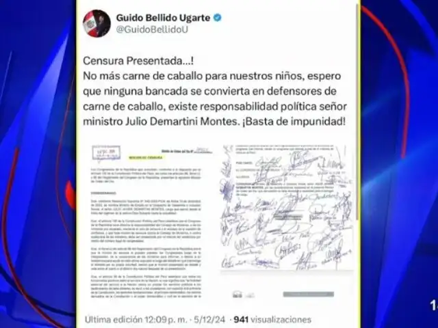 Guido Bellido respalda moción de censura contra Demartini: "No más carne de caballo para los niños"