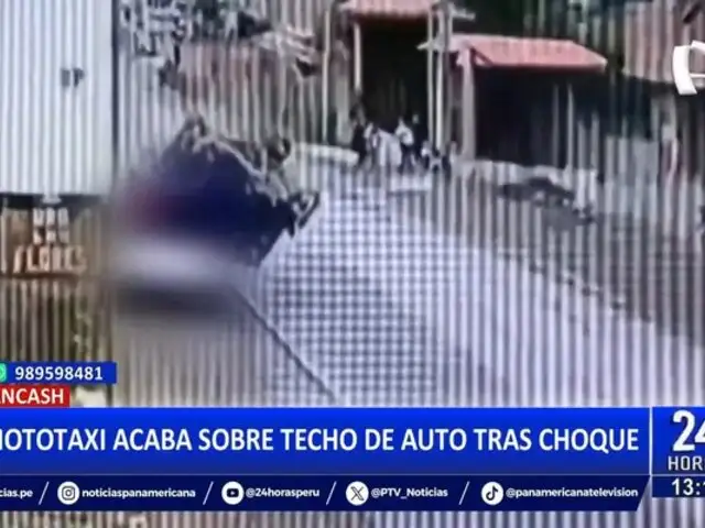 Áncash: mototaxi acaba sobre techo de auto tras choque