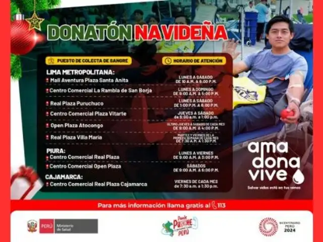 Minsa lanza campaña "Donatón Navideña" para fomentar donación voluntaria de sangre