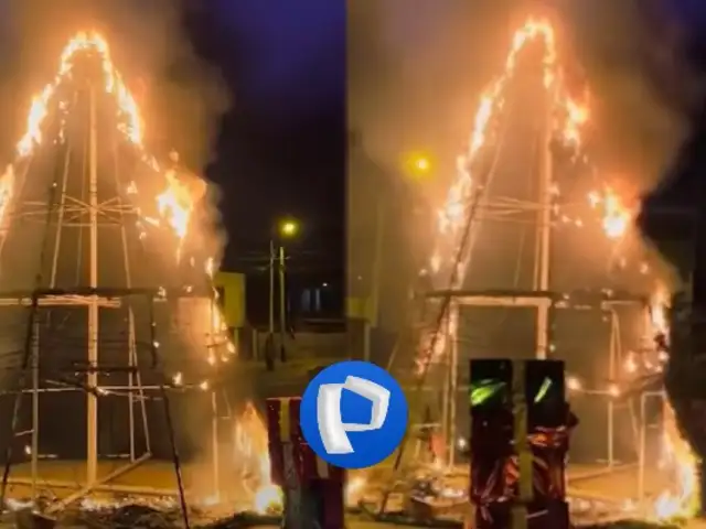 Árbol instalado en plaza de Arequipa terminó en cenizas por uso de pirotécnicos