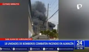 Incendio en SJL: 18 unidades de bomberos combaten siniestro en almacén