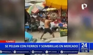 Tumbes: Desatan pelea en mercado con fierros y sombrillas