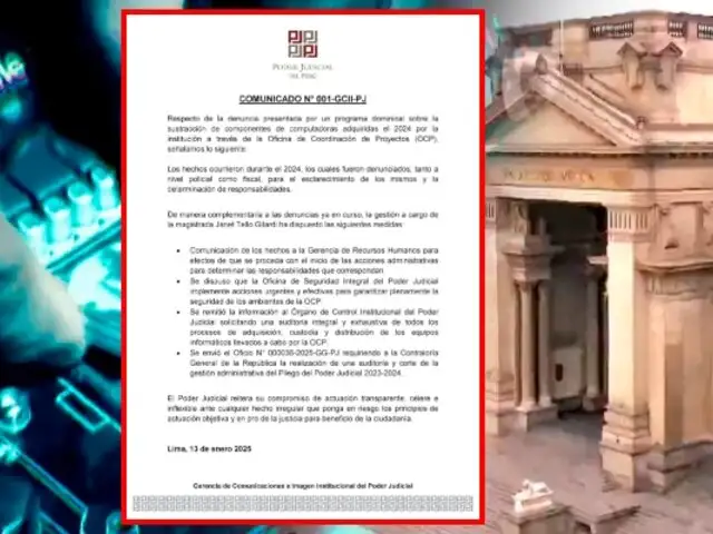 PJ toma acción tras reportaje de Panorama sobre robo de equipos valorizados en S/500 mil