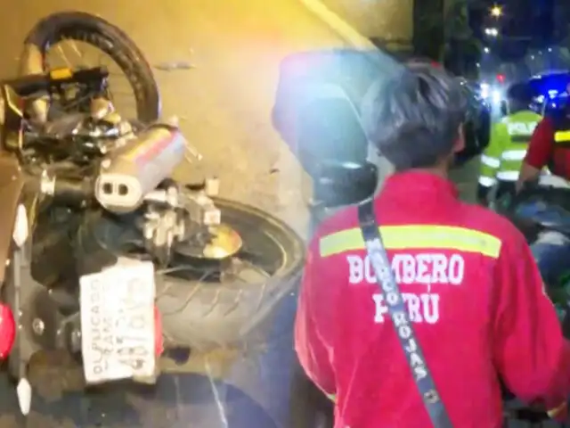 Moto se pasa luz roja y choca contra un auto en el Cercado de Lima: Hay dos heridos