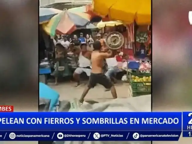 Tumbes: Desatan pelea en mercado con fierros y sombrillas