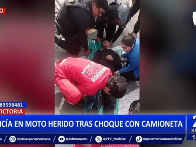 La Victoria: Policía en moto termina herido tras choque con camioneta