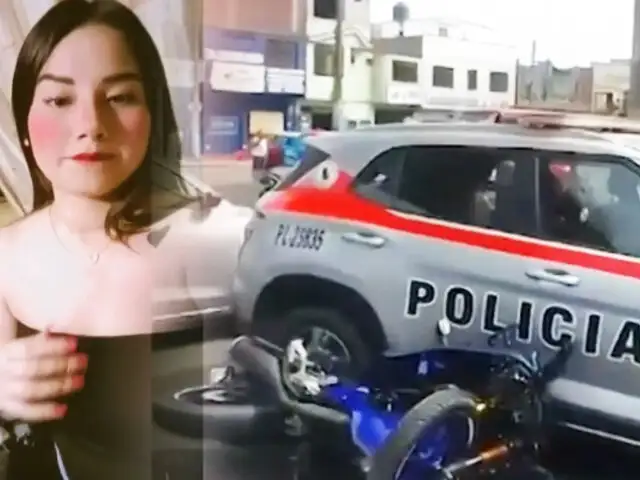 Patrullero impacta contra una motocicleta en SJL dejando dos personas graves