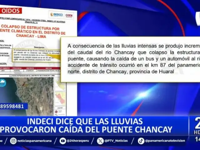 Indeci asegura que colapso de Puente Chancay se produjo por las lluvias