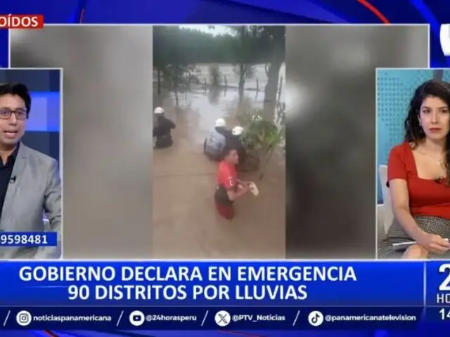 Gobierno declara en emergencia 90 distritos del país por intensas lluvias